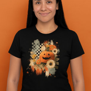 T-shirt En Tri-matière Citrouille Halloween À damiers carte rétro