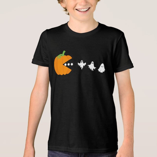 T-shirt En Tri-matière Citrouille Manger Ghost Gamer Halloween Hommes Fem (Recto)