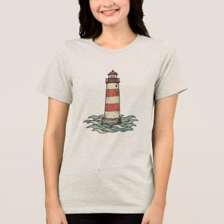 T-shirt En Tri-matière Classic Red & White Lighthouse with Ocean Waves