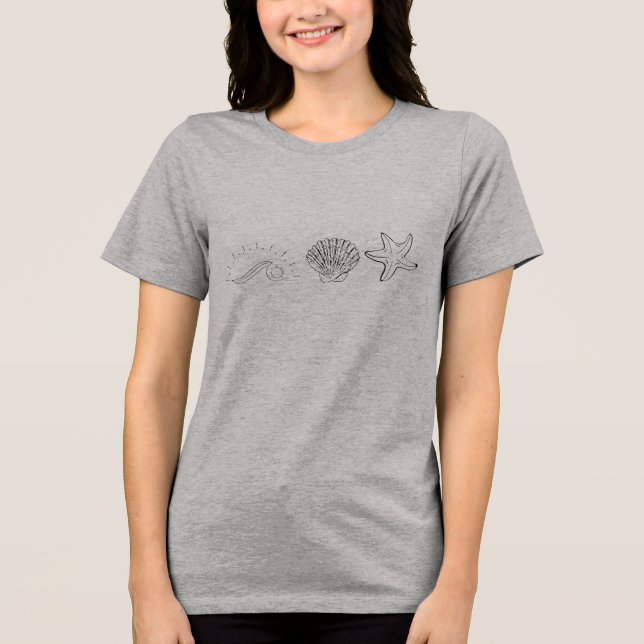 T-shirt En Tri-matière "Coastal Vibes - Wave, Shell & Starfish Line Art" (Recto)