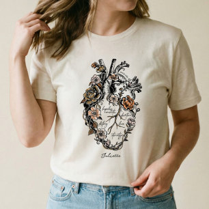 T-shirt En Tri-matière Cœur Anatomique Floral Vintage Dessiné à la Main G