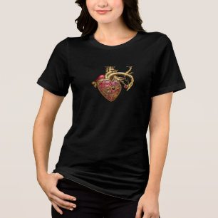 T-shirt En Tri-matière Cœur Steampunk Rubis et Engrenages Anatomiques