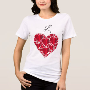 T-shirt En Tri-matière Cœurs rouges en dentelle avec monogramme sur fond 