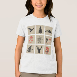 T-shirt En Tri-matière Collage des timbres de nature