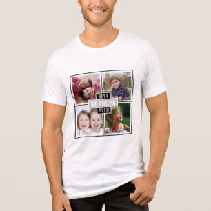 T-shirt En Tri-matière Collage photo personnalisé 4 Meilleur grand-père j