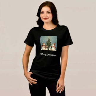 T-shirt En Tri-matière Collection de Noël Famille de Bonhomme de Neige Fe