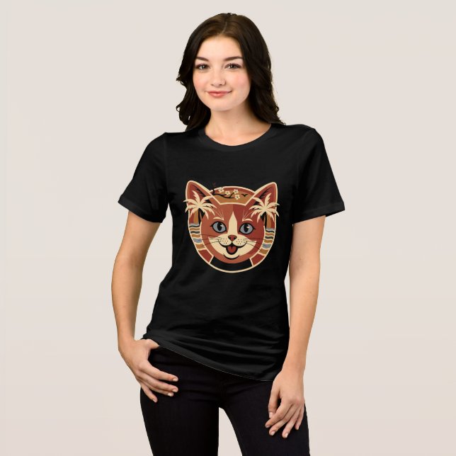 T-shirt En Tri-matière Conception de chat rétro tropical (Recto plein)
