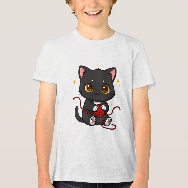 T-shirt En Tri-matière Conception de Chibi de Chat Noir Ludique (Recto)