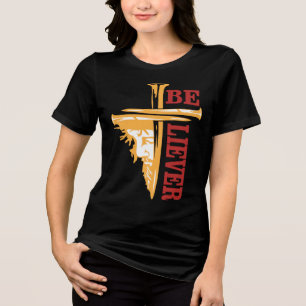 T-shirt En Tri-matière Conception de clou de croix de Jésus – Puissant Ch