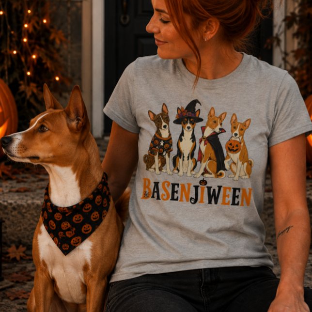 T-shirt En Tri-matière Conception de Halloween de Basenjis effrayants Bas (Créateur téléchargé)