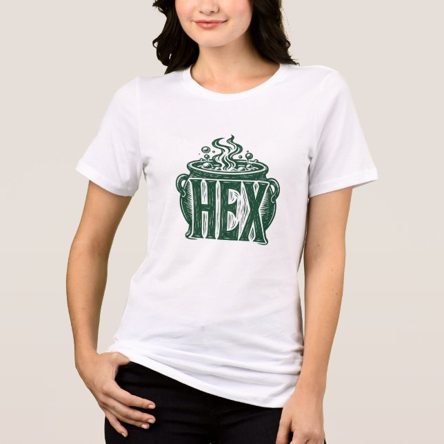 T-shirt En Tri-matière Conception de linogravure Halloween Hex Cauldron (Recto)