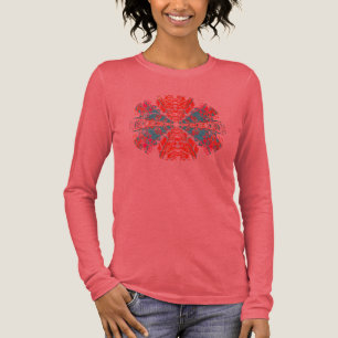T-shirt En Tri-matière Conception de mandala abstraite florale aqua rouge