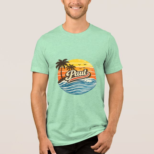 T-shirt En Tri-matière Conception de nom rétro Paul Coucher de soleil (Recto)