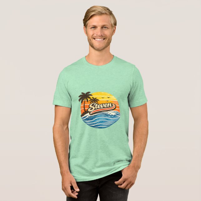 T-shirt En Tri-matière Conception de nom Steven Retro Sunset (Recto plein)