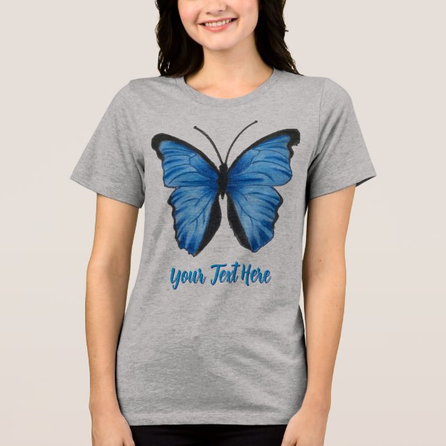T-shirt En Tri-matière Conception de papillon bleu personnalisable (Recto)