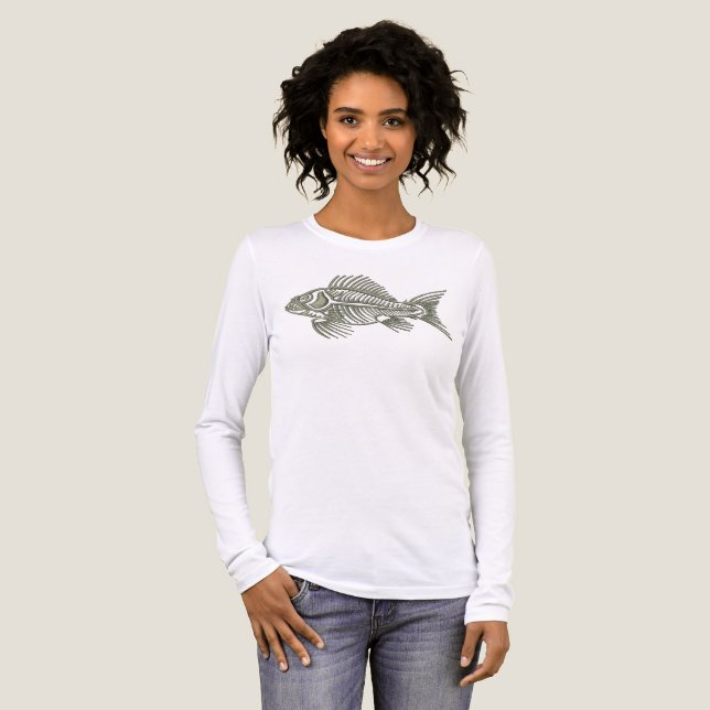 T-shirt En Tri-matière Conception de pêche d'ossature de poisson (Recto complet)