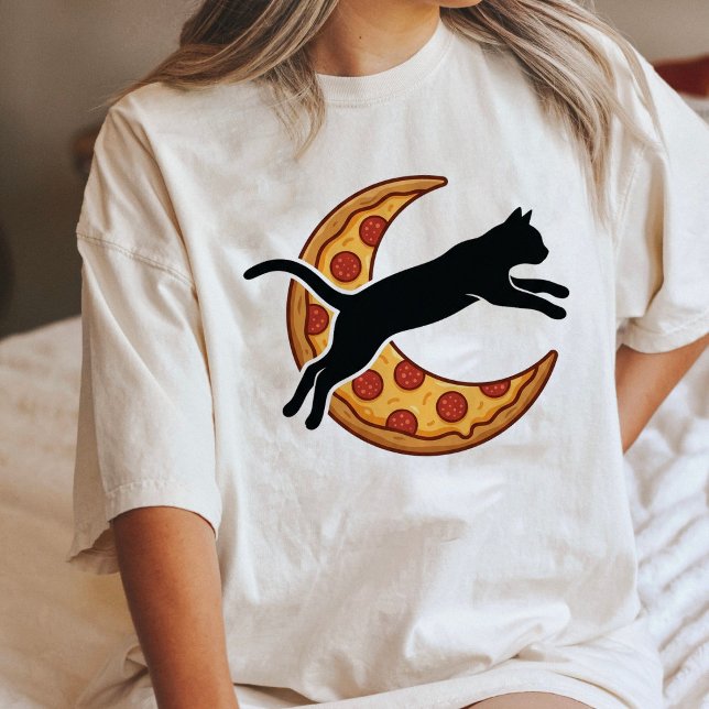 T-shirt En Tri-matière Conception de silhouette de chat pizza lune (Créateur téléchargé)