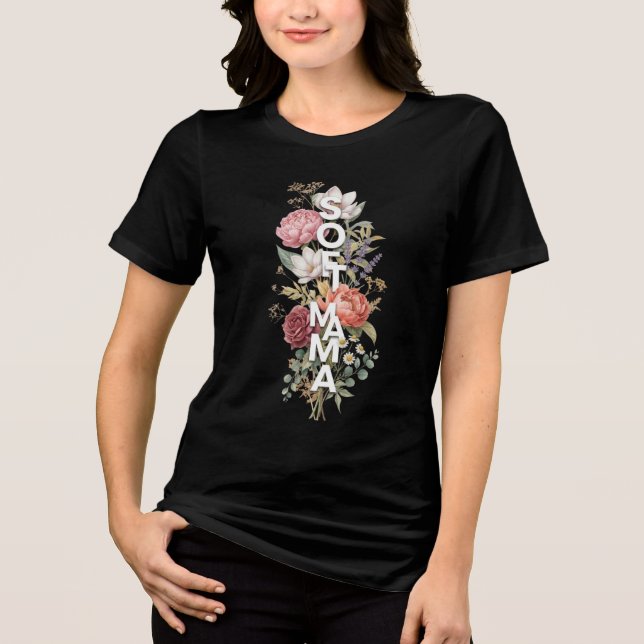T-shirt En Tri-matière Conception de typographie florale Soft Mama  (Recto)