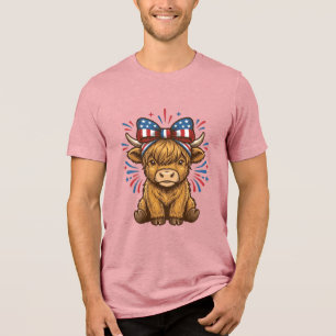 T-shirt En Tri-matière Conception de vecteur de vache Highland patriotiqu