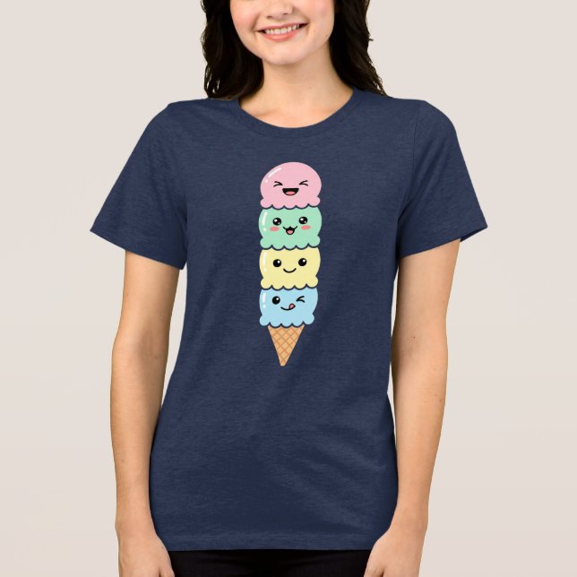T-shirt En Tri-matière Conception Empilable de Glaces Mignonnes Émotions (Recto)