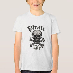 T-shirt En Tri-matière Conception Grunge Crâne et Os Croisés Vie de Pirat
