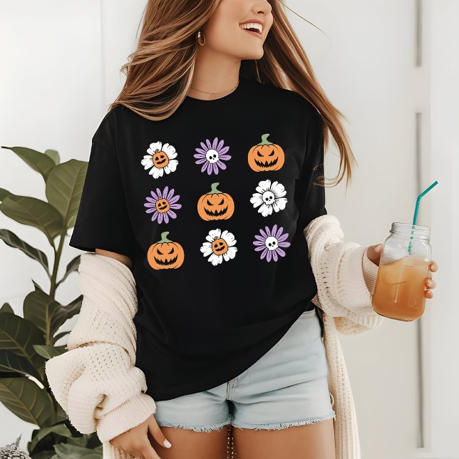 T-shirt En Tri-matière Coquette Halloween Citrouille Fleurs crânes (Créateur téléchargé)
