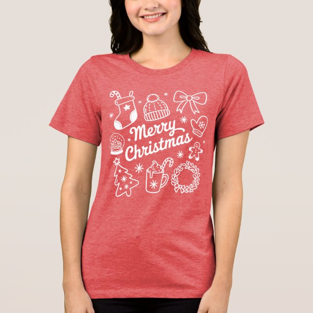 T-shirt En Tri-matière Coquette Merry Christmas Doodles Tree Bow (Recto)
