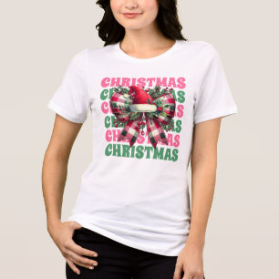 T-shirt En Tri-matière Coquette rose Noël Père Noël Bow