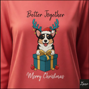 T-shirt En Tri-matière Corgi tricolore de Noël Cadeau Graphique Renne