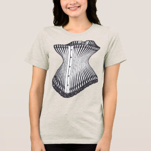 T-shirt En Tri-matière  Corset Sablier Style Vintage Noir et Blanc 