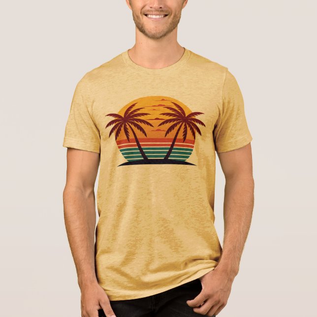 T-shirt En Tri-matière Coucher de soleil avec palmiers Vector (Recto)