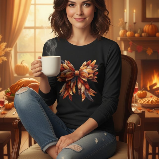 T-shirt En Tri-matière Couleurs automnales Bow automne Thanksgiving (Beautiful fall feather bow in autumn colors. Perfect cozy gift for Thanksgiving & fall lovers! )