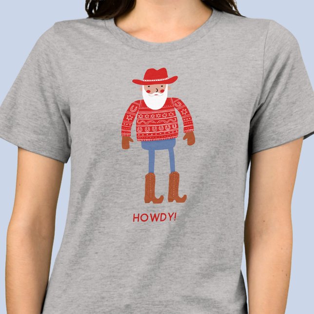 T-shirt En Tri-matière Cowboy Santa Custom Text Christmas (Fun Cowboy Santa Claus Western Christmas Holidays T-shirt with custom text)