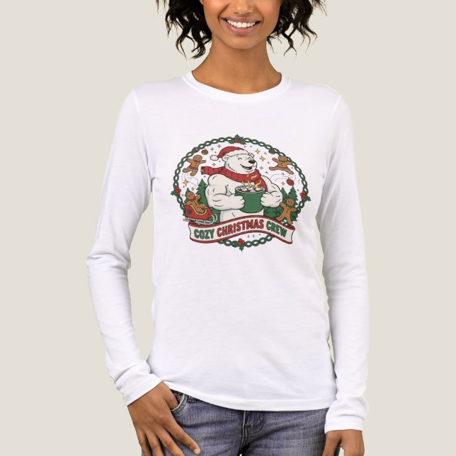 T-shirt En Tri-matière Cozy Christmas Crew – Cute Polar Bear & Gingerbrea (Recto)