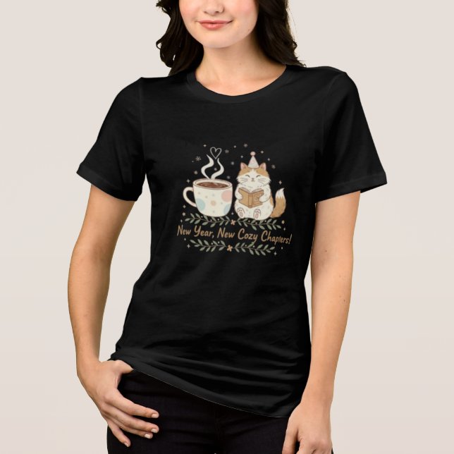 T-shirt En Tri-matière Cozy New Year Cat: Coffee & Reading Illustration (Recto)