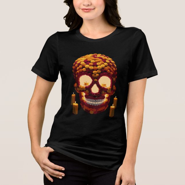 T-shirt En Tri-matière Crâne Dia de los Muertos en Fleurs de Marigold (Recto)