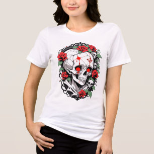 T-shirt En Tri-matière Crâne gothique avec Rose