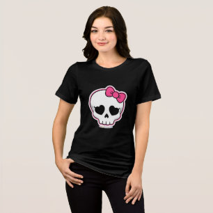 T-shirt En Tri-matière Crâne mignon avec cou rose - Éffrayant Kawaii Femm