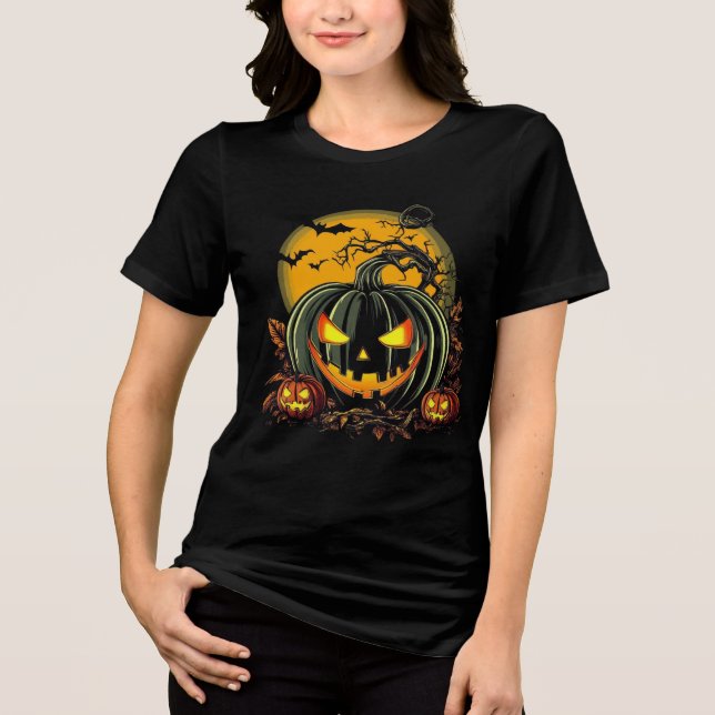 T-shirt En Tri-matière Creepy Grinning Pumkins Halloween (Recto)