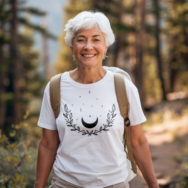 T-shirt En Tri-matière Crescent Moon & Feuilles Boho Line Art (Créateur téléchargé)