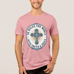 T-shirt En Tri-matière Croix Chrétienne Il Règne sur le Monde