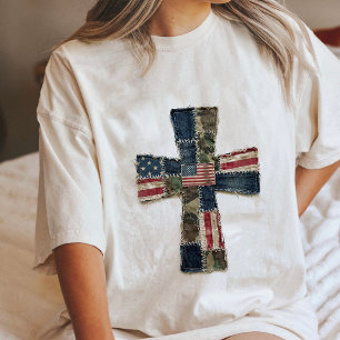 T-shirt En Tri-matière Croix du drapeau américain en patchwork patriotiqu