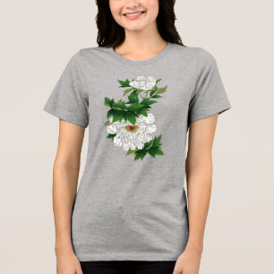 T-shirt En Tri-matière Croquis japonais vintage de grande pivoine blanche