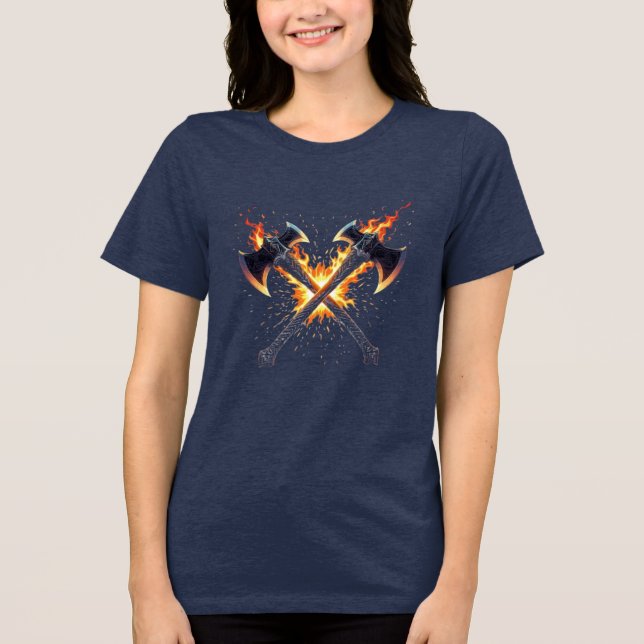 T-shirt En Tri-matière Crossed Fantasy Axes with Fiery Energy – Powerful  (Recto)
