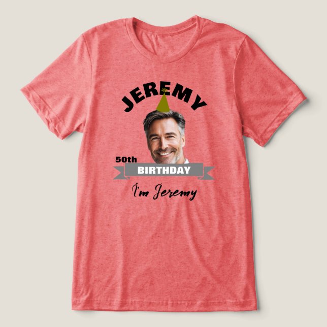 T-shirt En Tri-matière Custom Birthday Shirt with Name, Year & Photo (Design Recto)