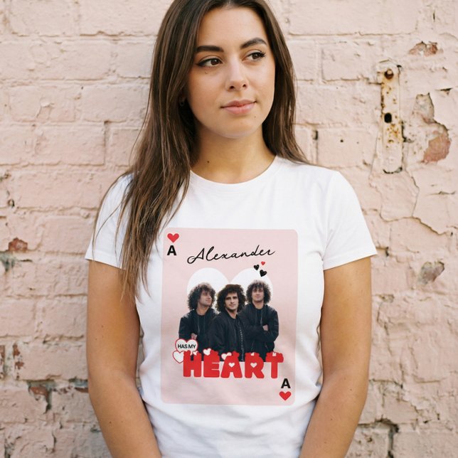 T-shirt En Tri-matière Custom Boyfriend Photos With Name Valentine Heart (Custom Boylfriend Photos With Name Valentine Heart Tri-Blend Shirt)