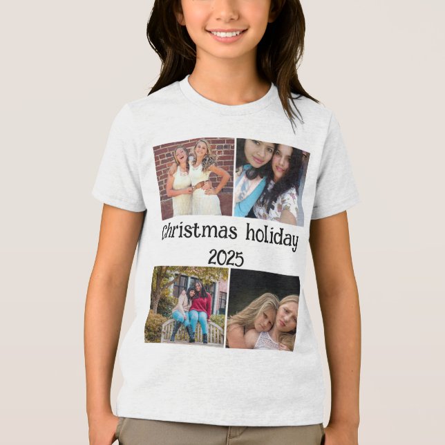 T-SHIRT  EN TRI-MATIÈRE CUSTOM  CHRISTMAS HOLIDAY 4 PHOTO COLLAGE (Recto)