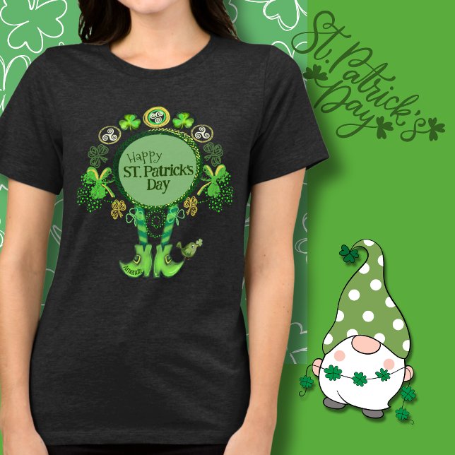 T-shirt En Tri-matière Custom St. Patrick's Day Bird Shamrock Noir (Custom St. Patrick's Day Bird Shamrock Black Tri-Blend Shirt )