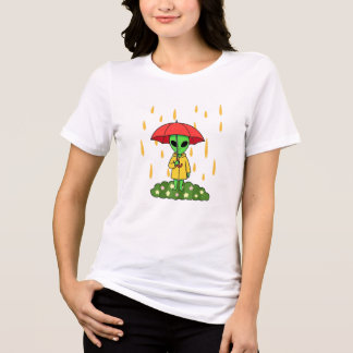 T-shirt En Tri-matière Cute Alien With Umbrella in Rain Kawaii Space Char