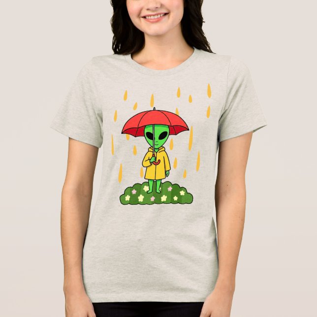 T-shirt En Tri-matière Cute Alien With Umbrella in Rain Space Character (Recto)